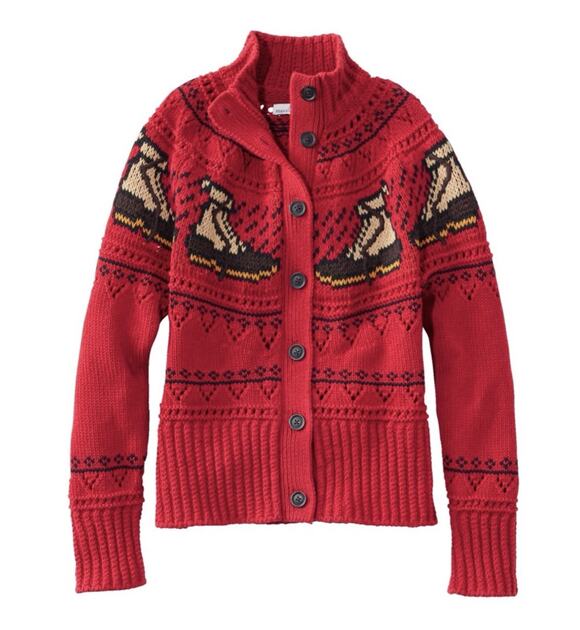 L.L.Bean Sweaters - L.L.Bean Red Duck Boots Fair Isle Knit Cardigan Mock Neck Cotton Small